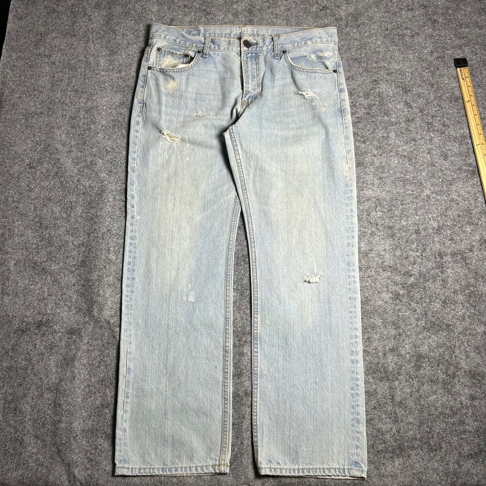 Aeropostale Essex Straight Leg Distressed Light Wash Jeans 36x30 Skater Y2K Mens - Picture 4 of 6